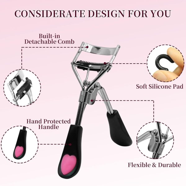 46 in 1 Eyelash Curlers with Comb Kit,Eyelash Curlers Set with Mini Eyelash Curler, Eyelash Extension Tweezers,Eyebrow Brush,Eyelash Brush,Eyelashe Scissors and Silicone Refills for Lash Brow - Image 2