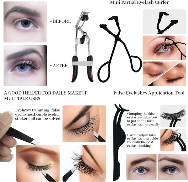 46 in 1 Eyelash Curlers with Comb Kit,Eyelash Curlers Set with Mini Eyelash Curler, Eyelash Extension Tweezers,Eyebrow Brush,Eyelash Brush,Eyelashe Scissors and Silicone Refills for Lash Brow - Image 3