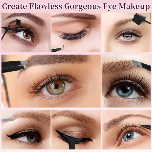 46 in 1 Eyelash Curlers with Comb Kit,Eyelash Curlers Set with Mini Eyelash Curler, Eyelash Extension Tweezers,Eyebrow Brush,Eyelash Brush,Eyelashe Scissors and Silicone Refills for Lash Brow - Image 7