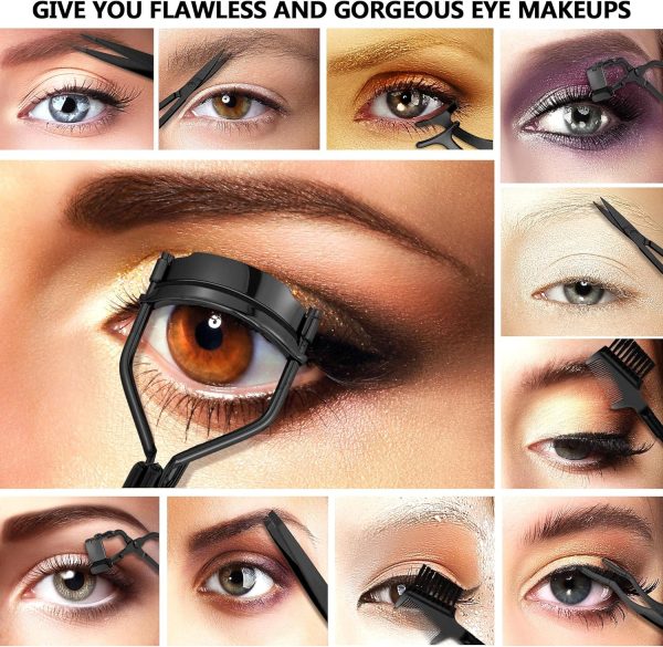 48 Pieces Eyelash Curler Makeup Tools Set, Include Mini Eyelash Curler Kit, Eyebrow and Eyelash Extension Tweezers, Eyelash Eyebrow Brush Comb and Eyelashes Scissors, Silicone Refill Pads (Black) - Image 7