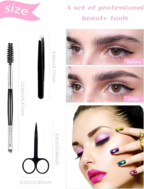 EBANKU 7pcs Eyelash Comb Brush Tools Eyebrow Brush Comb Eyelash Separator Tool Professional Eye Brow Spoolie Brushes for Makeup Grooming Eyelash Curler Silicone Refill Pads Tweezers Scissors - Image 4