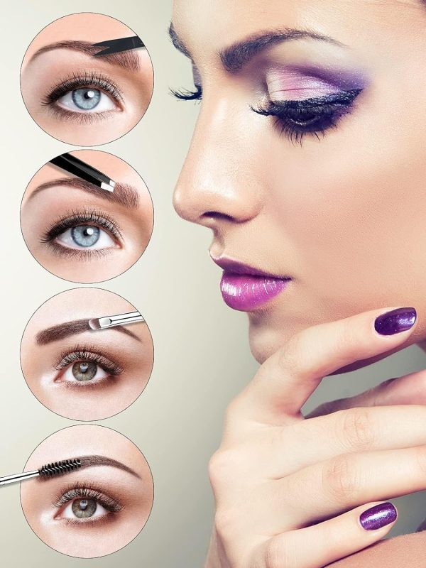 EBANKU 7pcs Eyelash Comb Brush Tools Eyebrow Brush Comb Eyelash Separator Tool Professional Eye Brow Spoolie Brushes for Makeup Grooming Eyelash Curler Silicone Refill Pads Tweezers Scissors - Image 5