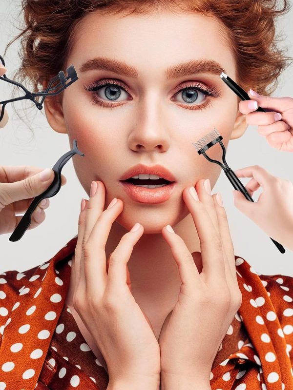 EBANKU 7pcs Eyelash Comb Brush Tools Eyebrow Brush Comb Eyelash Separator Tool Professional Eye Brow Spoolie Brushes for Makeup Grooming Eyelash Curler Silicone Refill Pads Tweezers Scissors - Image 6