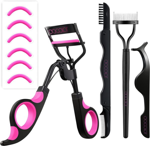 Eyelash Curler Kit, Docolor 4 in 1 Lash Curler Kit, Eyelash Comb Eyelash Extension Tweezers Eyebrow Brush and Comb with 6 Extra Replacement Refill Pads Eyelash Applicator Makeup Tool