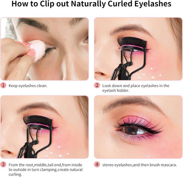 Eyelash Curler Kit, Docolor 4 in 1 Lash Curler Kit, Eyelash Comb Eyelash Extension Tweezers Eyebrow Brush and Comb with 6 Extra Replacement Refill Pads Eyelash Applicator Makeup Tool - Image 3