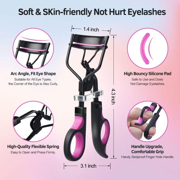 Eyelash Curlers Kit for Women w Lash Curler, Eyelash Comb Seperator, 3 in1 Mascara Brushes, Eyelash Extension Tweezers, Foldable Eyebrow Brush and Comb, 10 Silicone Refills Pads for Natural Eyelashes - Image 3