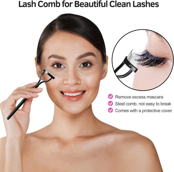 Eyelash Curlers Kit for Women w Lash Curler, Eyelash Comb Seperator, 3 in1 Mascara Brushes, Eyelash Extension Tweezers, Foldable Eyebrow Brush and Comb, 10 Silicone Refills Pads for Natural Eyelashes - Image 5