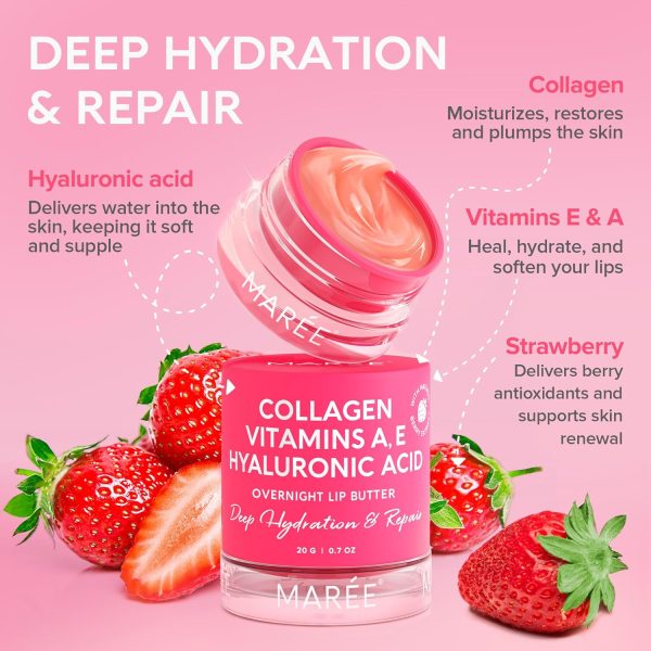 MAREE Lip Mask with Hyaluronic Acid & Coconut Oil - Overnight Collagen Lip Butter to Nourish & Hydrate Dry Cracked Lips - Moisturizer for Skin Care with Shea & Cocoa Butter - Sleeping Lip Butter Balm - Image 2