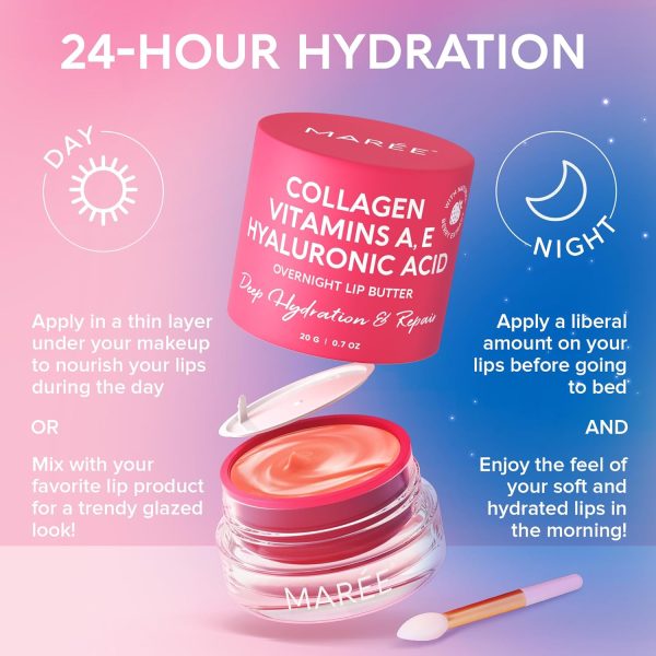 MAREE Lip Mask with Hyaluronic Acid & Coconut Oil - Overnight Collagen Lip Butter to Nourish & Hydrate Dry Cracked Lips - Moisturizer for Skin Care with Shea & Cocoa Butter - Sleeping Lip Butter Balm - Image 4