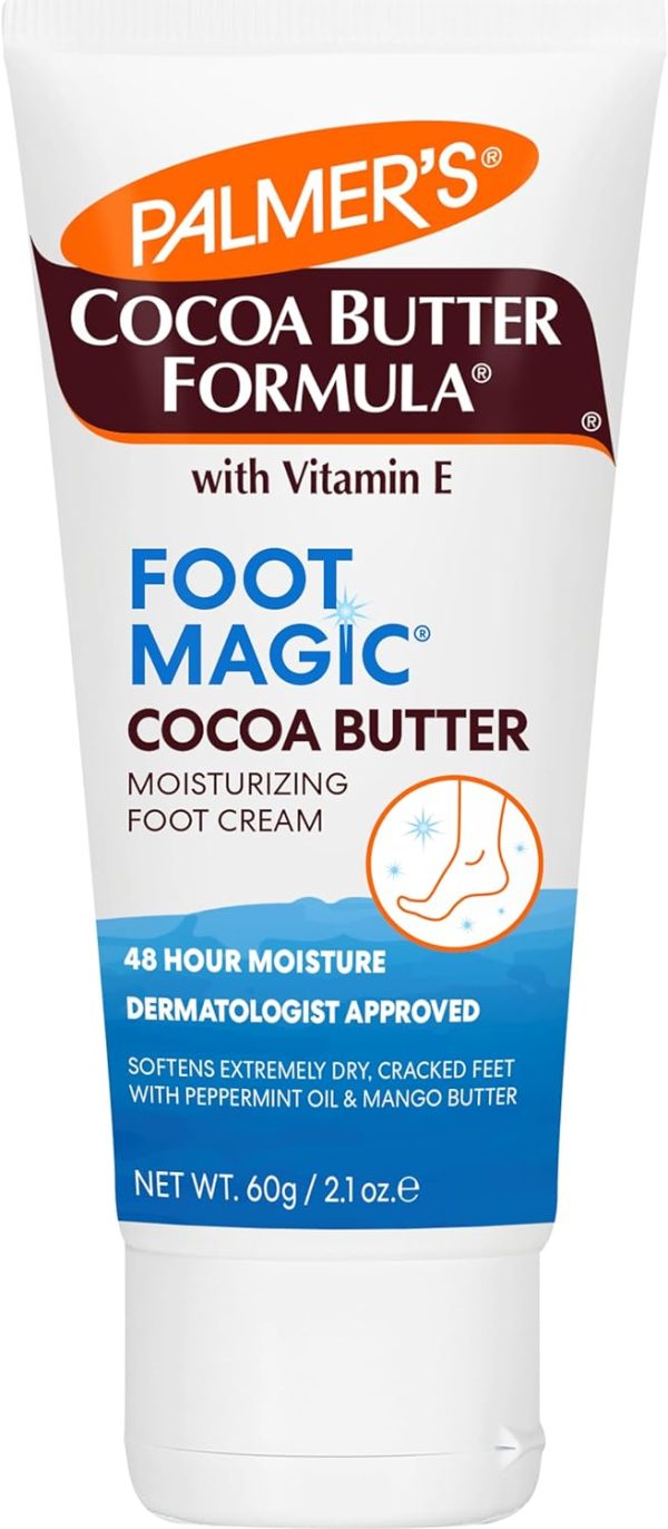Palmer's Cocoa Butter Formula Foot Magic Moisturizing Foot Cream for Dry, Cracked Heels, Feet Moisturizer with Peppermint Oil & Vitamin E, 2.1 Ounces